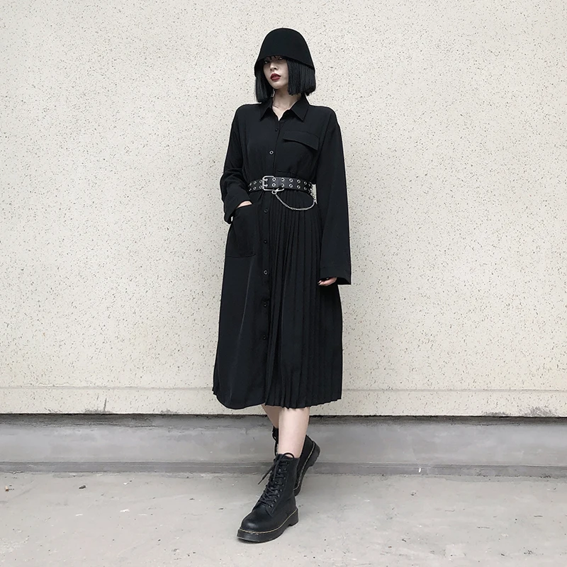 Women's Loose Long Sleeved Shirt Dress 2022 New Fashion Trend Personalized Pleated Skirt Black Long Temperament Lady Dress
Women's Loose Long Sleeved Shirt Dress 2022 New Fashion Trend Personalized Pleated Skirt Black Long Temperament Lady Dress
