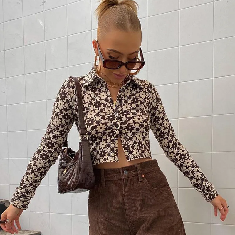 Vintage Floral Print Top Y2k Women Fashion Streetwear 2021 Turn-Down Collar Crop Shirts Brown Blouses Long Sleeve Tee 90s Club
Vintage Floral Print Top Y2k Women Fashion Streetwear 2021 Turn-Down Collar Crop Shirts Brown Blouses Long Sleeve Tee 90s Club