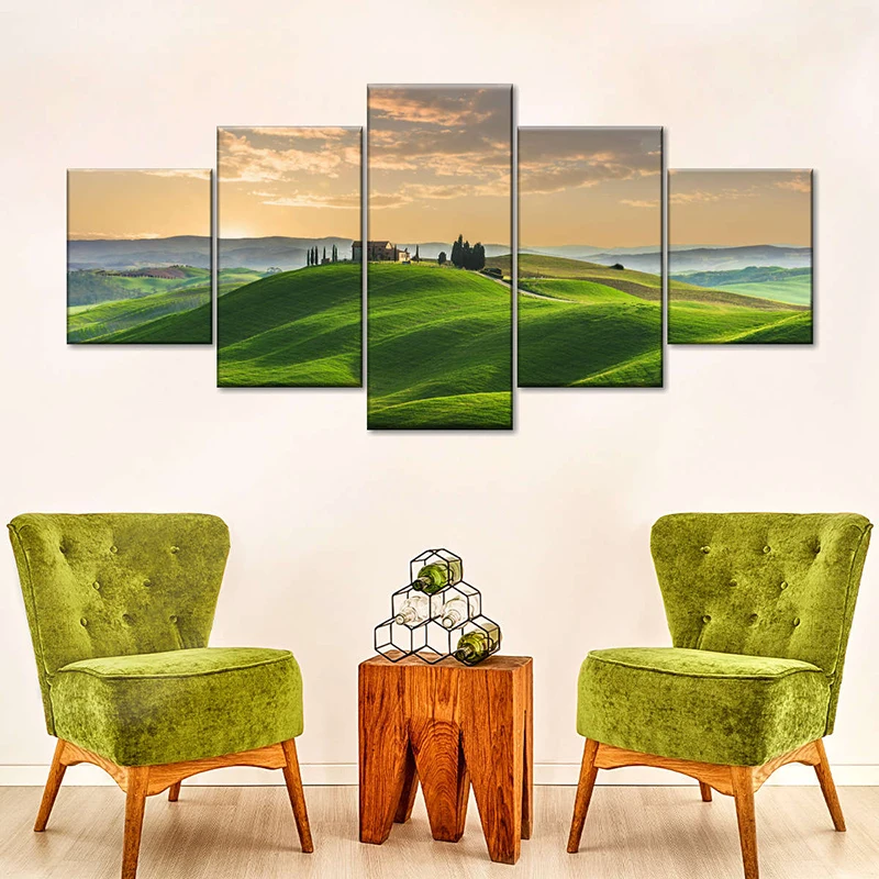 5 Pieces Tuscany Green Hills Wall Art Green Grassland Canvas Painting Landscape Pictures for Living Room Home Decor Cuadros
5 Pieces Tuscany Green Hills Wall Art Green Grassland Canvas Painting Landscape Pictures for Living Room Home Decor Cuadros