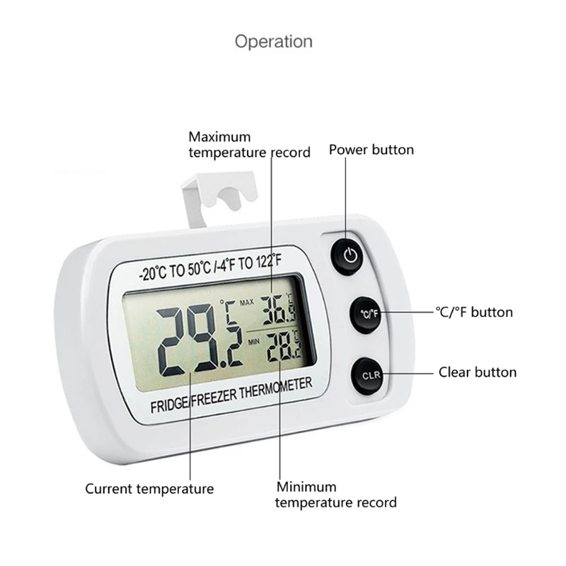 

Upgraded Refrigerator Fridge Thermometer Digital Freezer Room Thermometer Waterproof Max/Min Record Function LCD Display