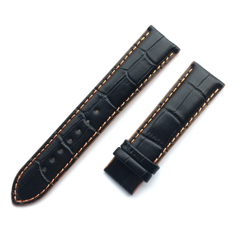 

22mm Leather Watch Band for Mido Multifort M005 Series M005930 Strap Men Black With Orange stitches Bracelet