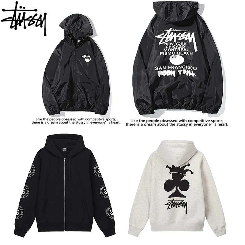 

Stussy 2023 Spring and Summer Jacket Men's and Women's Printed Casual Fashion Hooded Hoodie Cardigan Sport Coat S19