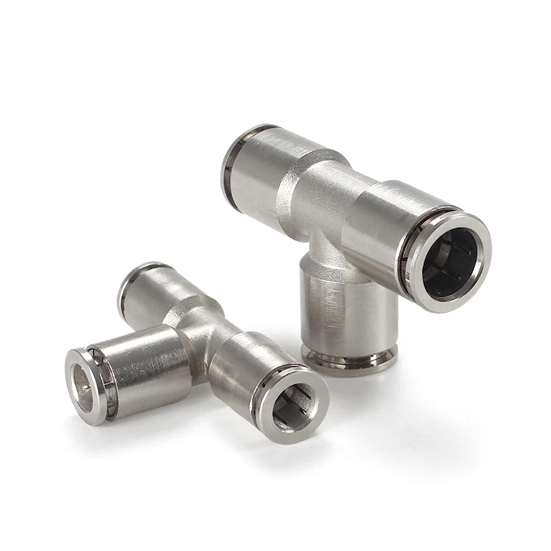

5/10PCS Pneumatic Fittings PE-6-8 Plastic Hose 4-16mm Quick Pneumatic Tee Connector Trachea Connection Copper Nickel Plated