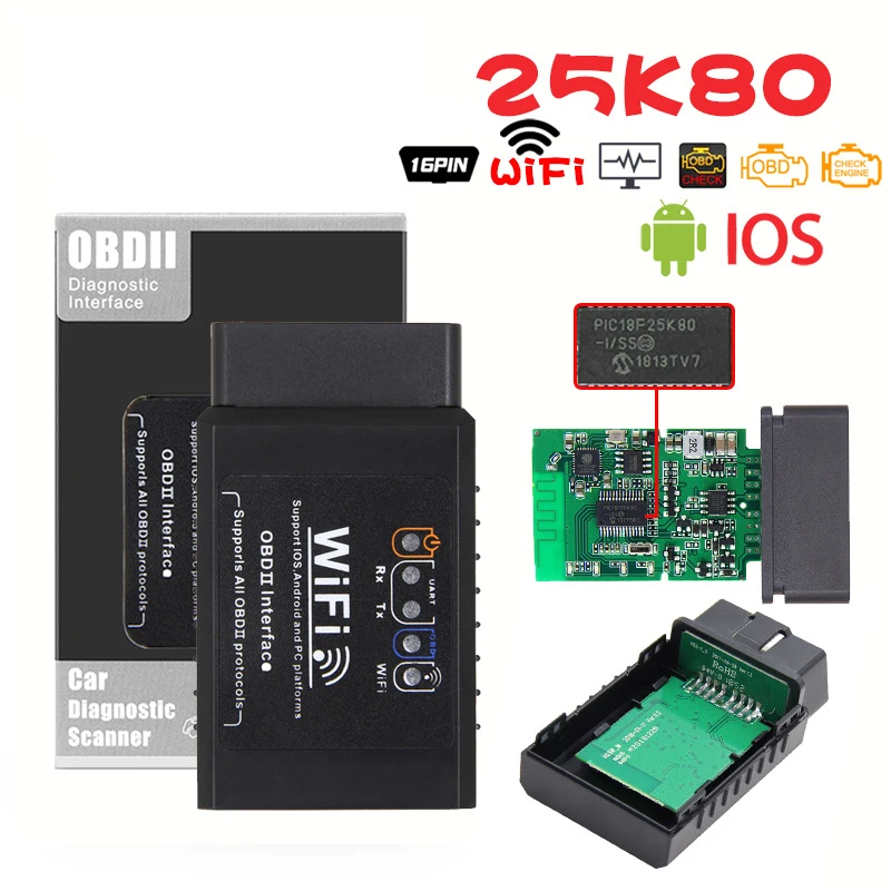 Автомобильный диагностический сканер ELM327 V1.5 OBD2, Wi-Fi сканер PICIF25K80, OBD 2, ODB2 устройство для считывания кодов для Android/IOS
Автомобильный диагностический сканер ELM327 V1.5 OBD2, Wi-Fi сканер PICIF25K80, OBD 2, ODB2 устройство для считывания кодов для Android/IOS