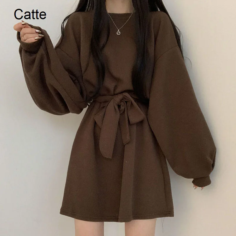 2022 Simple Solid Color Dress Women Korean Orange Round Neck Pullover Loose Lace Up Waist Small Lantern Sleeve Knitted Dress
2022 Simple Solid Color Dress Women Korean Orange Round Neck Pullover Loose Lace Up Waist Small Lantern Sleeve Knitted Dress