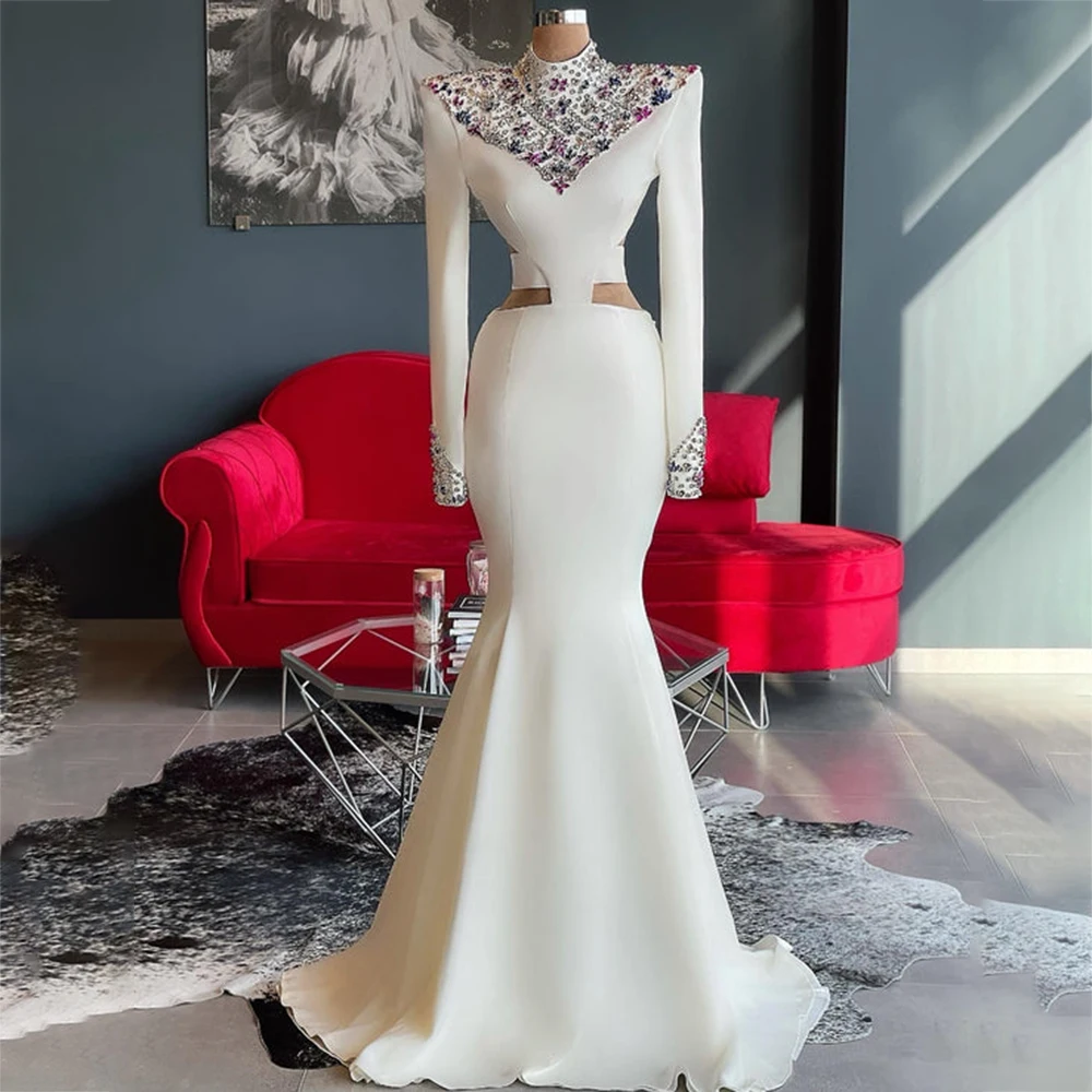 Женское вечернее платье-русалка, платье с высоким воротником, длинным рукавом и открытой спиной, расшитое бисером, со стразами, 2023
Женское вечернее платье-русалка, платье с высоким воротником, длинным рукавом и открытой спиной, расшитое бисером, со стразами, 2023
