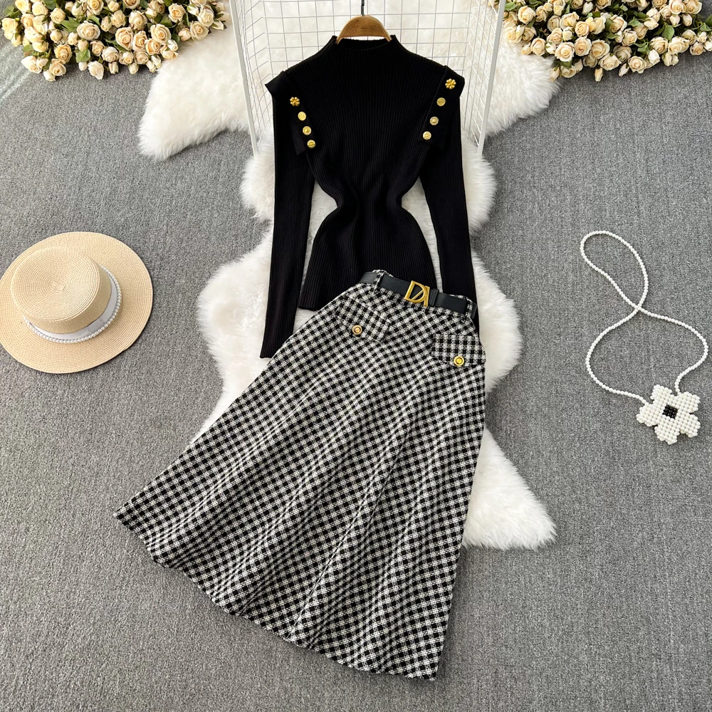 Amolapha Women Winter Fashion 2-piece Sets Turtleneck Long Sleeve Double Breasted Tops+High Waist Plaid A-Line Skirts Suits
Amolapha Women Winter Fashion 2-piece Sets Turtleneck Long Sleeve Double Breasted Tops+High Waist Plaid A-Line Skirts Suits