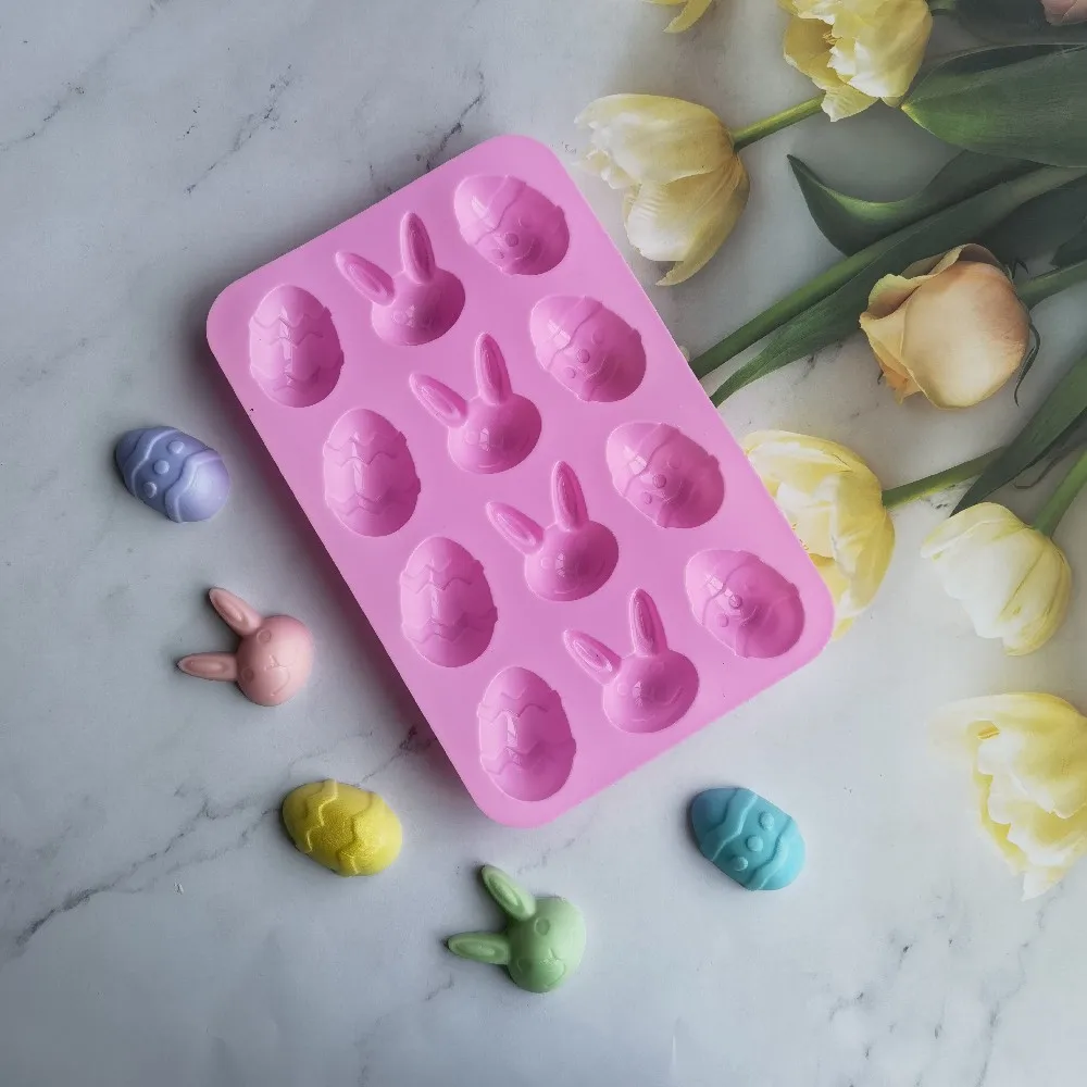 

3 Kinds Easter Silicone Candy Mold Rabbit Colored Egg Chocolate Cake Mold Holiday Decoration Baking Tools Manual Soap Mould