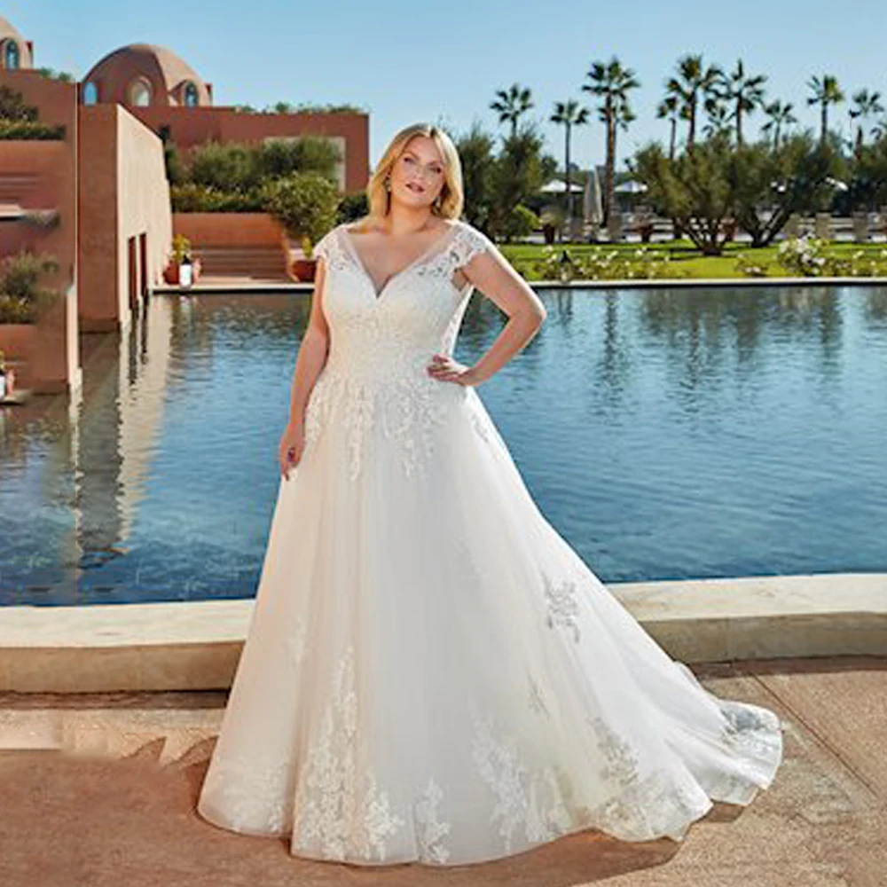 MANRAY Wedding Dresses V Neck Backless Applique Plus Size Cap Sleeves Tulle Bride Dresses Floor Length Vestidos De Novia Elegant
MANRAY Wedding Dresses V Neck Backless Applique Plus Size Cap Sleeves Tulle Bride Dresses Floor Length Vestidos De Novia Elegant