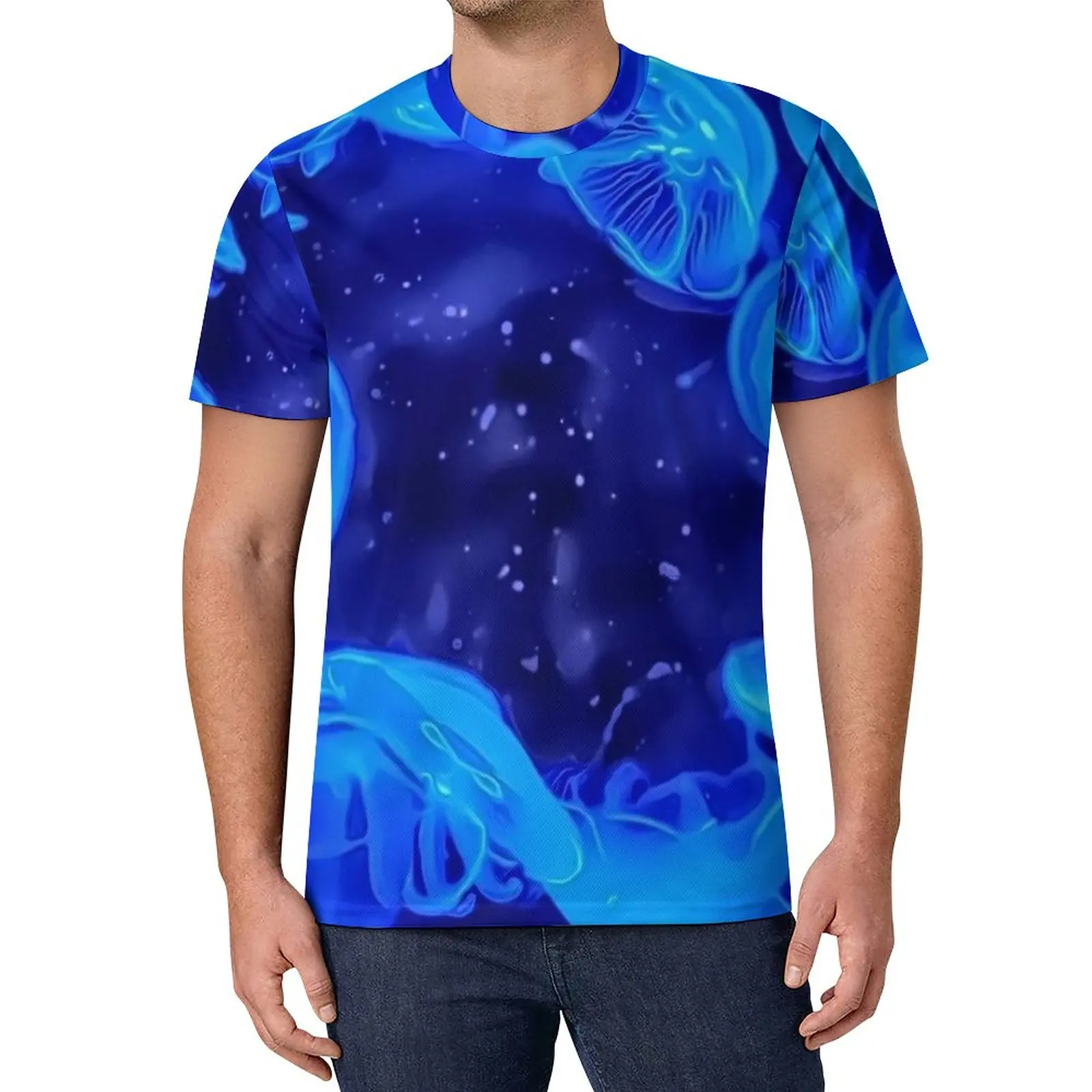 

Tropical Marine Print T-Shirt Blue Jelly Fish Retro T Shirts Male Street Style Tshirt Summer Short Sleeve Pattern Top Tees