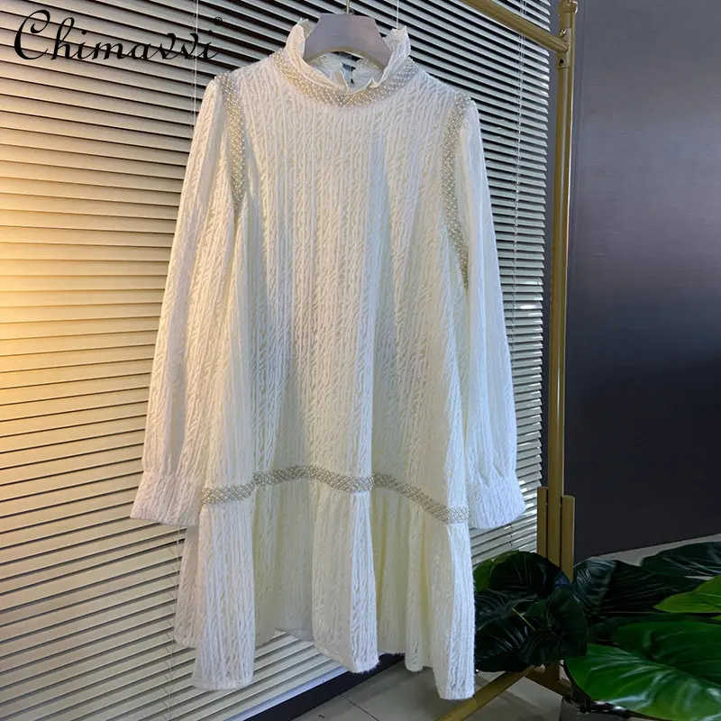 Oversized Women's Clothing High-End Temperament Fashion Mid-Length Dress Long Sleeve Lace Stand Collar Stitching Swing Dress
Oversized Women's Clothing High-End Temperament Fashion Mid-Length Dress Long Sleeve Lace Stand Collar Stitching Swing Dress