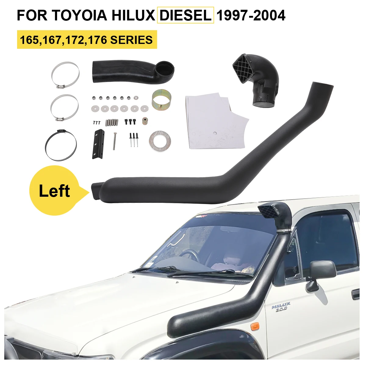 

4X4 Snorkel Kit for Toyota Hilux 165 167 172 176 Series 1997-2004 Matte Black Diesel 1KZ-TE 3.0Litre-I4