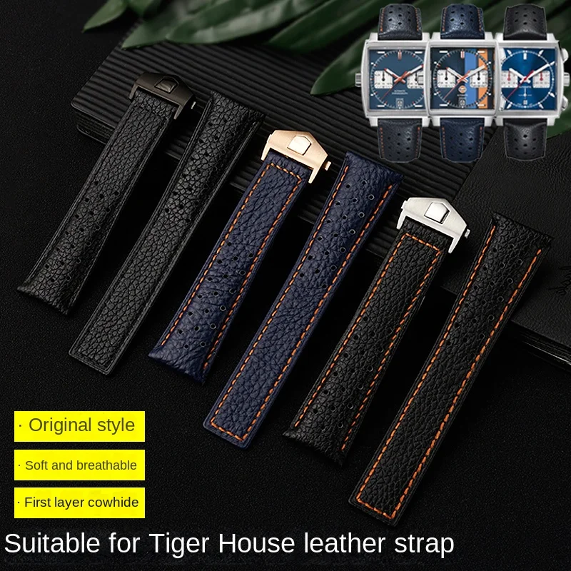 

22mm Genuine Leather Watch Strap For Tag Heuer Carrera Diving Monaco CAW211 F1 Series Breathable Bracelet Men Watchband Frosted