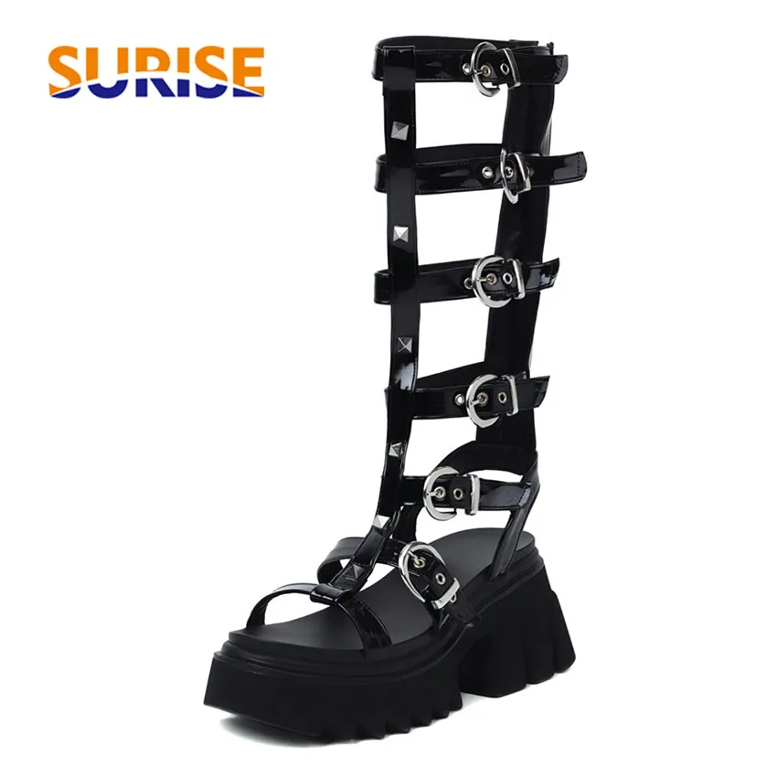 Summer Women Gladiator Sandals Gothic Buckle Black High Thick Heel Party Club Roman Lady Rivet Zipper Knee-high Platform Sandals
Summer Women Gladiator Sandals Gothic Buckle Black High Thick Heel Party Club Roman Lady Rivet Zipper Knee-high Platform Sandals