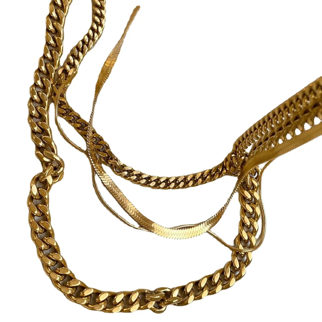 18K gold vacuum plated stainless steel Cuban chain chunky necklace double layer snake chain necklace
18K gold vacuum plated stainless steel Cuban chain chunky necklace double layer snake chain necklace