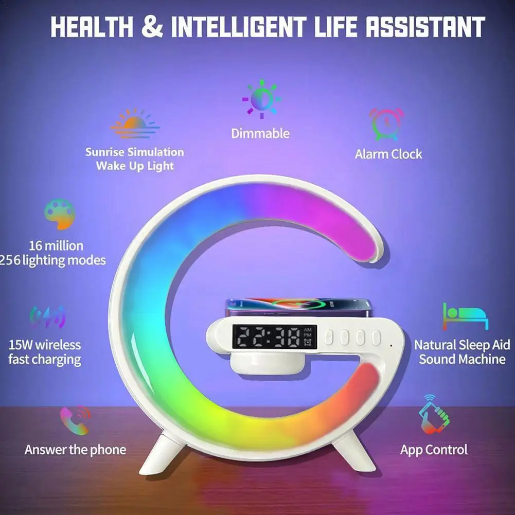 15W Wireless Charger Bluetooth Speaker RGB Atmosphere With Light Clock Control Bedside Alarm APP Lamp N3E7
15W Wireless Charger Bluetooth Speaker RGB Atmosphere With Light Clock Control Bedside Alarm APP Lamp N3E7