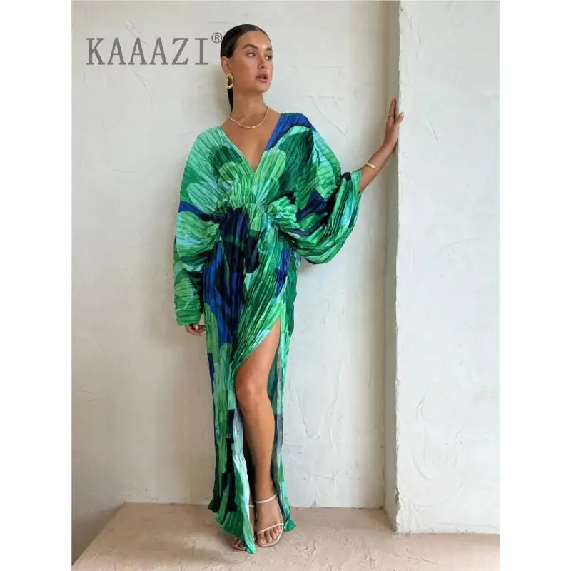 KAAAZI V-neck Loose Backless Baggy Sleeve Women Split Maxi Dress Vintage Printed Vacation Elegant Pleated Long Dress Vestido
KAAAZI V-neck Loose Backless Baggy Sleeve Women Split Maxi Dress Vintage Printed Vacation Elegant Pleated Long Dress Vestido