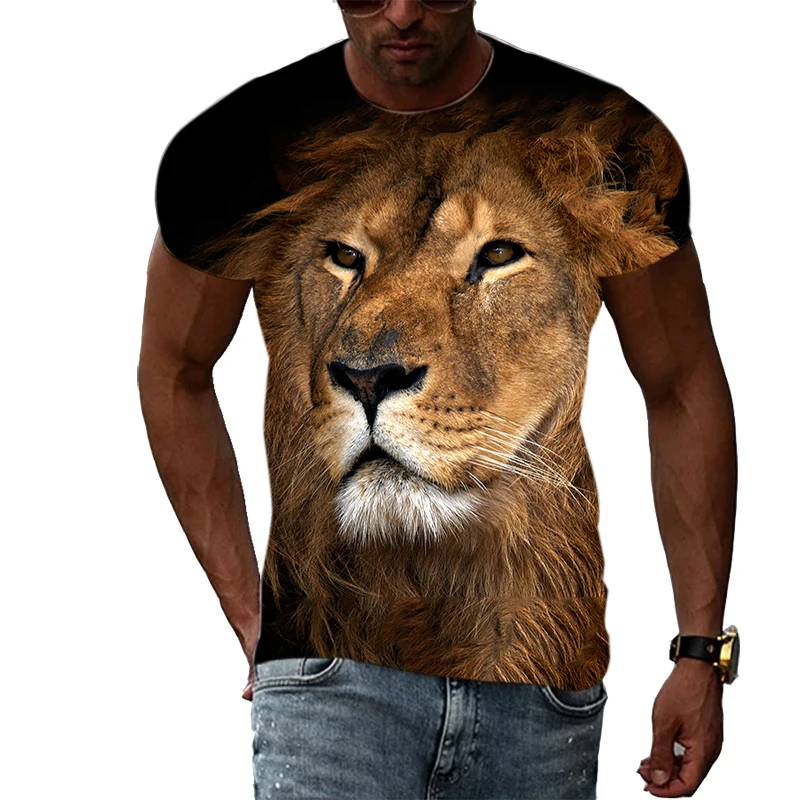 

Summer Fashion Tidal Fun Lion Picture T-Shirts For Men Casual 3D Print Tees Hip Hop Personality Round Neck Short Sleeve Tops