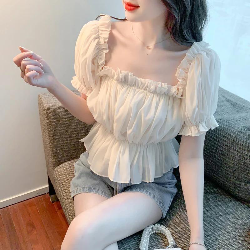Chiffon Women's Blouse Slim Fit Sexy Shirt Summer Korean Style High Street Elegant Clothing 2022 New Fashion Female Top
Chiffon Women's Blouse Slim Fit Sexy Shirt Summer Korean Style High Street Elegant Clothing 2022 New Fashion Female Top