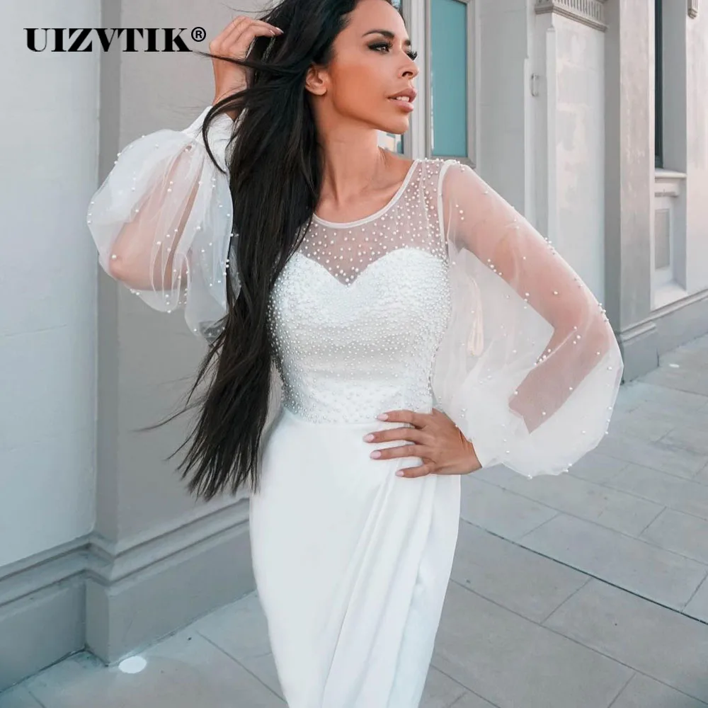 Sexy Tube Top Mesh Pearl Bodycon White Dresses for Women 2022 Evening Guest Long Sleeve Party Dress Female Slim Split Maxi Dress 
Sexy Tube Top Mesh Pearl Bodycon White Dresses for Women 2022 Evening Guest Long Sleeve Party Dress Female Slim Split Maxi Dress