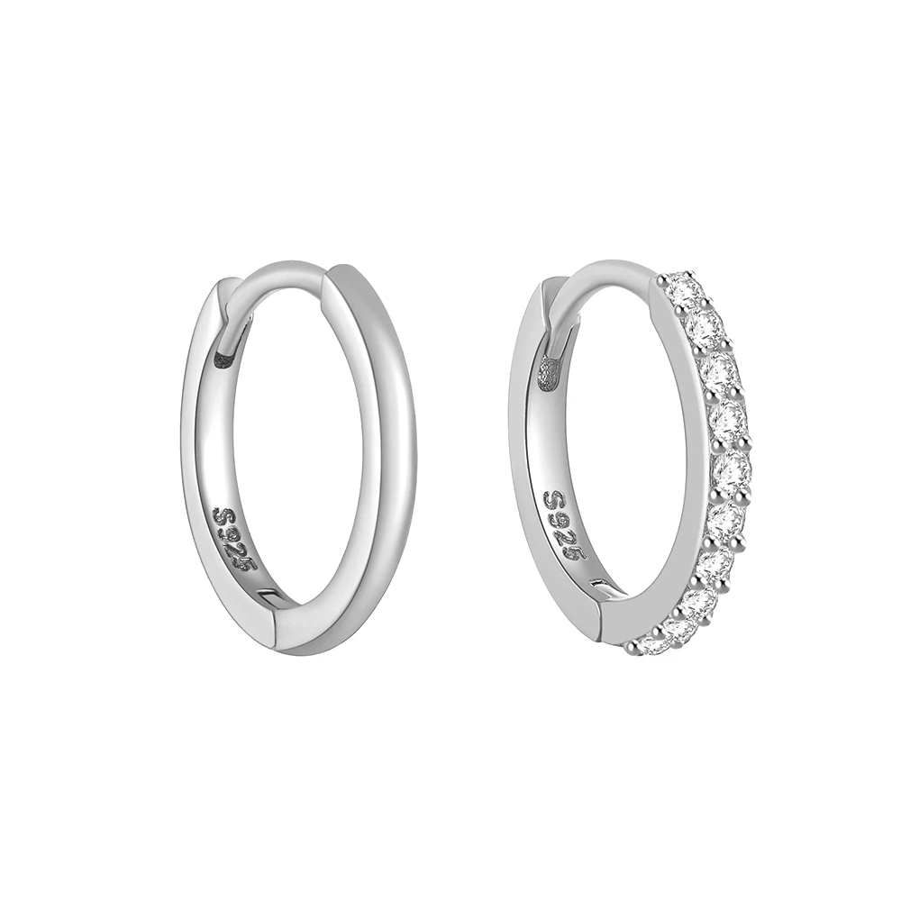 

CANNER 925 Sterling Silver Asymmetric CZ Classical Hoop Earrings Cartilage Piercing Small Huggie Earring for Women Fine Jewelry