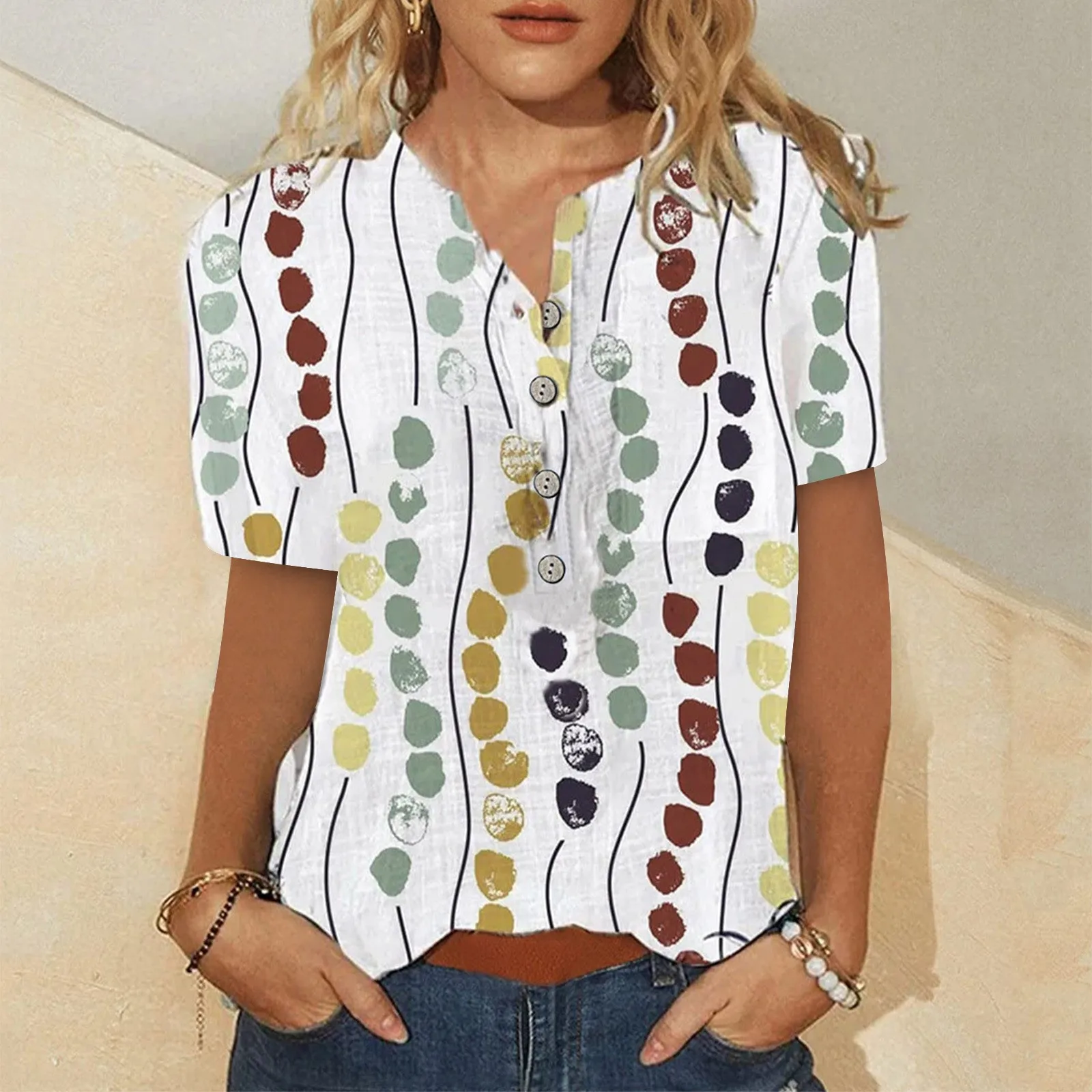 Tops For Women Button Neckline T Shirts Short Sleeve 2022 Summer Fashion Casual Trendy Printed Tee Shirt Ladies Blouses Tops
Tops For Women Button Neckline T Shirts Short Sleeve 2022 Summer Fashion Casual Trendy Printed Tee Shirt Ladies Blouses Tops