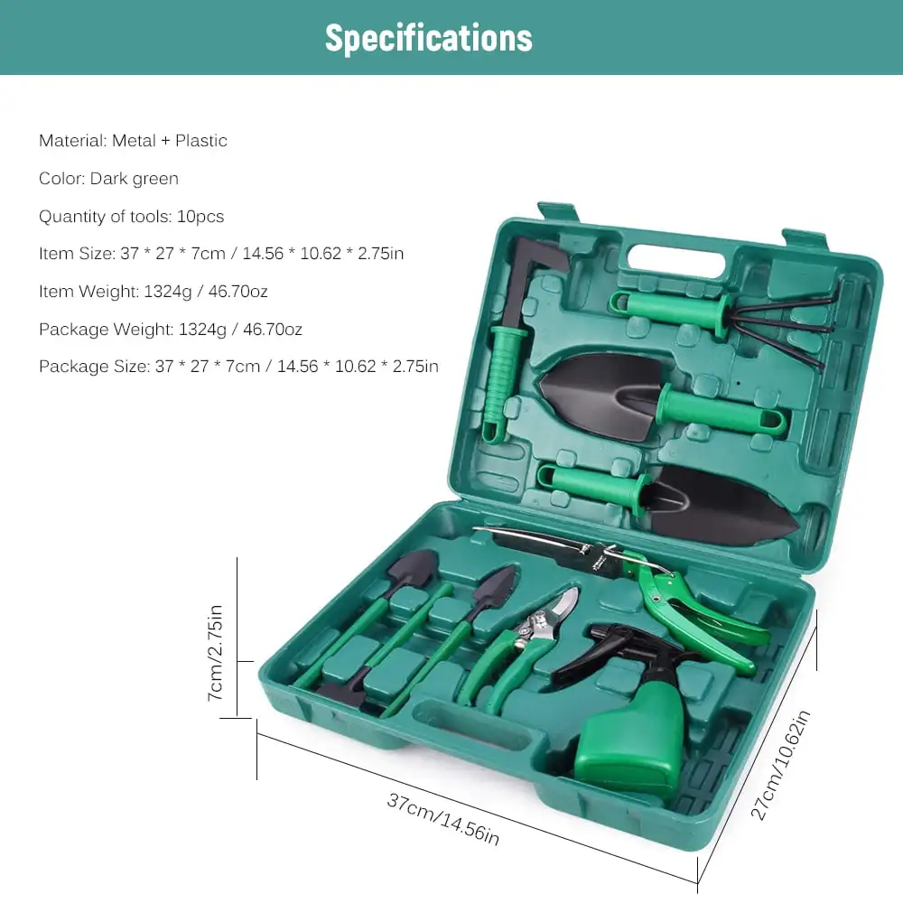 Tool Set 10pcs Stainless Steel Garden Tool Kit with Organizer Case Heavy Duty Gardening Work Set
Tool Set 10pcs Stainless Steel Garden Tool Kit with Organizer Case Heavy Duty Gardening Work Set