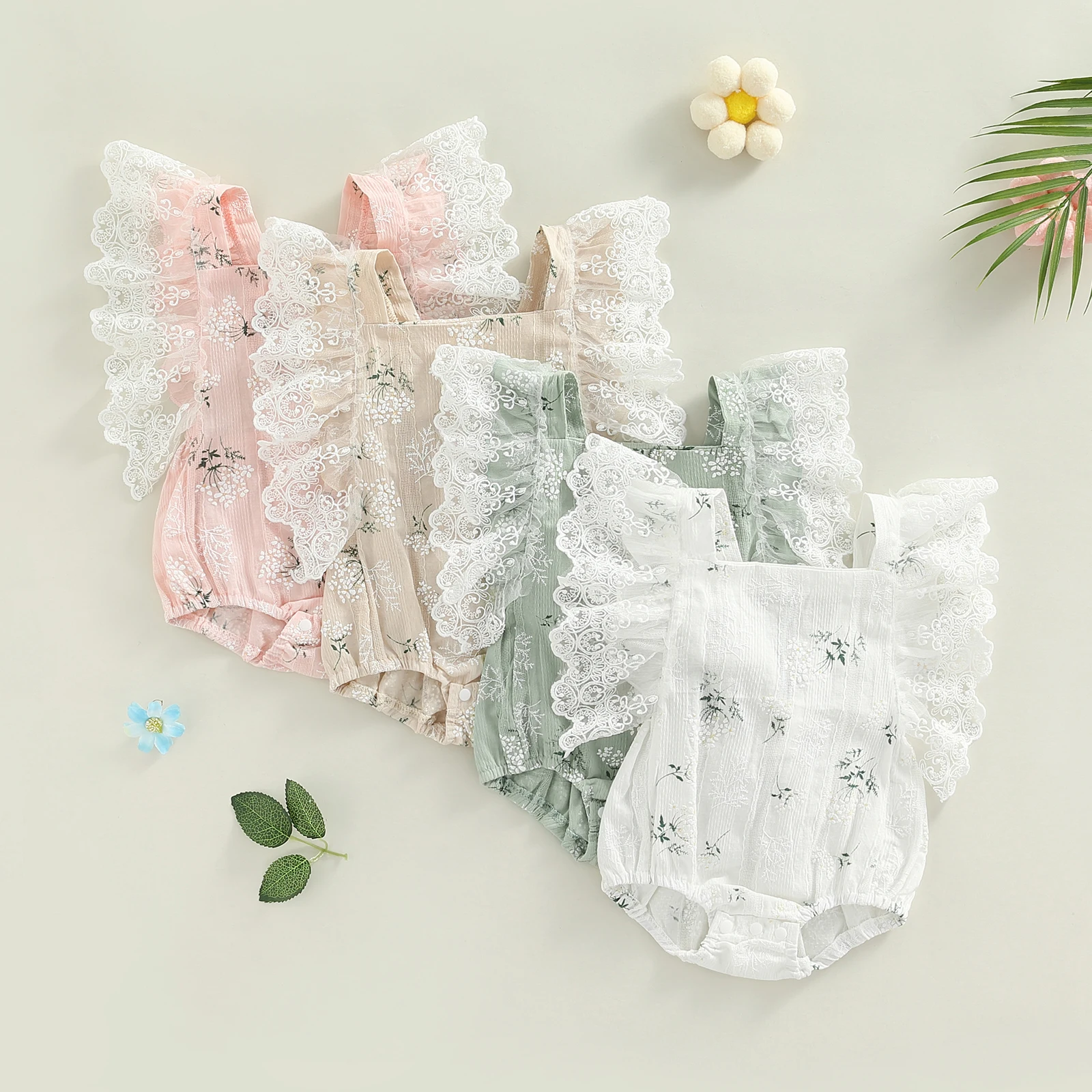 Baby Girls Summer Casual Romper Toddler Lace Flying Sleeve piece Floral Playsuit 
Baby Girls Summer Casual Romper Toddler Lace Flying Sleeve piece Floral Playsuit