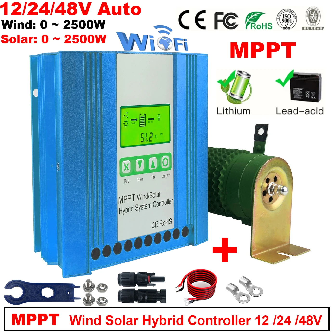 12V 24V 48V 4000W MPPT Hybrid Wind Solar Charge Discharge Booster Controller Regulator For Lifepo4 Lithium Lead Acid GEL Battery
12V 24V 48V 4000W MPPT Hybrid Wind Solar Charge Discharge Booster Controller Regulator For Lifepo4 Lithium Lead Acid GEL Battery