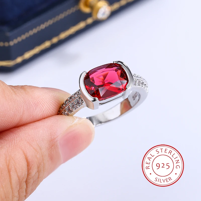 

Новинка 2023, модное кольцо для пар с овальным рубином и бриллиантами в стиле принцессы для женщин, Подарок на годовщину с цирконом, серебряные кольца