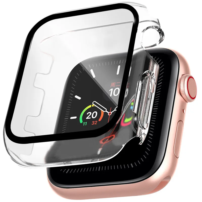 Прозрачный чехол + стекло для Apple Watch серии Se 65432 38 мм 42 40 44 прозрачная защитная