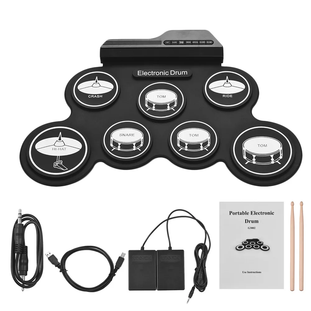 Foldable Roll Up Silicone Electric Drum Set 7 Pads With Drumsticks Foot Pedals Built-in Rock Latin Electro Percussion Instrument
Foldable Roll Up Silicone Electric Drum Set 7 Pads With Drumsticks Foot Pedals Built-in Rock Latin Electro Percussion Instrument