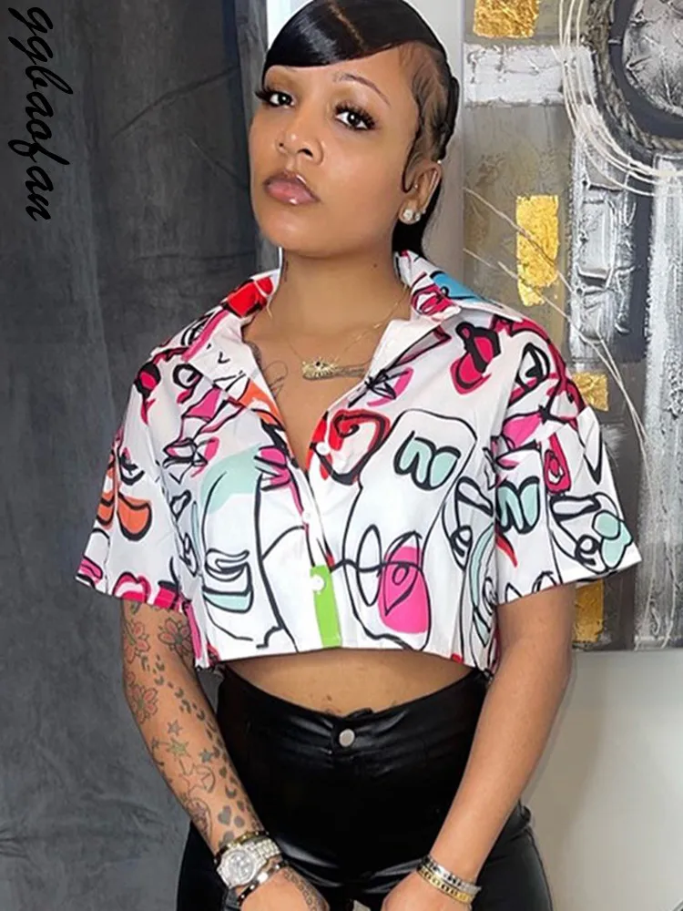 Ggbaofan Printed Lapel Short Sleeve Blouse Fashion Design Button Up Shirt Womens Tops Casual Tees Sexy Crop Top Summer 2022
Ggbaofan Printed Lapel Short Sleeve Blouse Fashion Design Button Up Shirt Womens Tops Casual Tees Sexy Crop Top Summer 2022