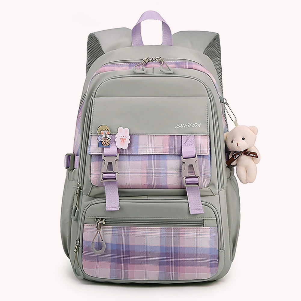 

Casual Women Cute Kawaii Backpack Large Capacity High School Knapsack Pendant Nylon Shoulder Backpack Adjustable Strap for Class