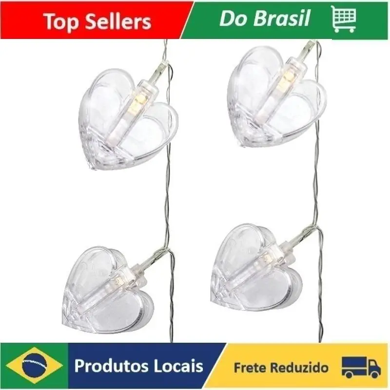 

Cordão Luminária Prendedor Coração Fio de Luz 10 Leds 2,1m Decoração Festa