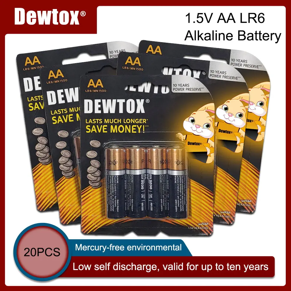 

20PCS Original DEWTOX 1.5V AA Alkaline Battery LR6 For Electric toothbrush Toy Flashlight Mouse clock Dry Primary Battery