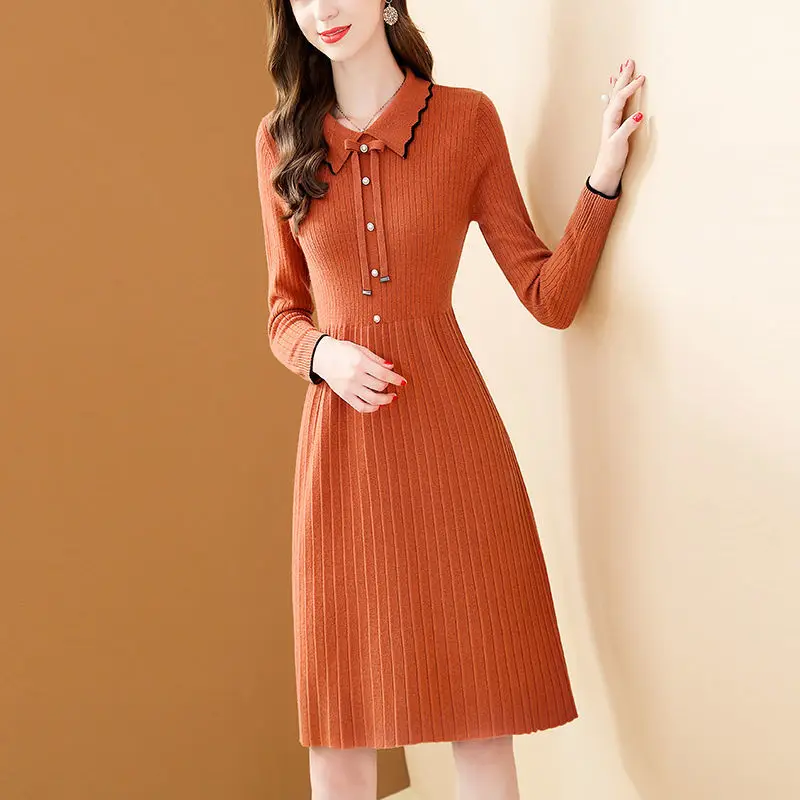 Women Peter Pan Collar Knitted Pencil Dress Female Solid Vestidos Long Sleeve Dresses Ladies Casual Mid-length Knit Dress G187
Women Peter Pan Collar Knitted Pencil Dress Female Solid Vestidos Long Sleeve Dresses Ladies Casual Mid-length Knit Dress G187