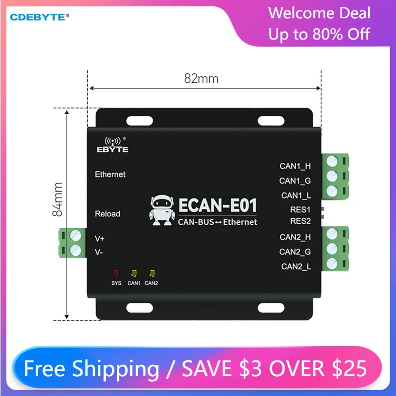 CAN2.0 To Ethernet Data Converter 2 Way Transparent Transmission 8V~28V TCP/UDP CANBUS To RJ45 Cloud Transmission ECAN-E01S
CAN2.0 To Ethernet Data Converter 2 Way Transparent Transmission 8V~28V TCP/UDP CANBUS To RJ45 Cloud Transmission ECAN-E01S