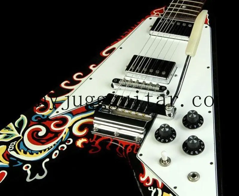 Jimi Ручная роспись Черный FlyingV электрическая гитара Maestro Vibrato Tailpiece, хромированная фурнитура, тюнеры Tuilp, инкрустация Dot, белая накладка
Jimi Ручная роспись Черный FlyingV электрическая гитара Maestro Vibrato Tailpiece, хромированная фурнитура, тюнеры Tuilp, инкрустация Dot, белая накладка