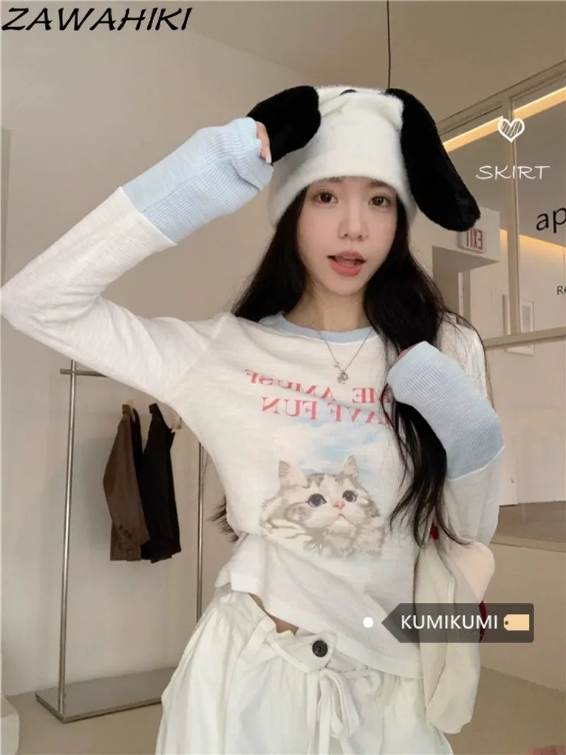 Y2K Sweet Letter Cartoon Print Long Sleeve Slim T Shirt Women Spring Autumn Chic Designed Patchwork Contrast Color Fashion Tees
Y2K Sweet Letter Cartoon Print Long Sleeve Slim T Shirt Women Spring Autumn Chic Designed Patchwork Contrast Color Fashion Tees