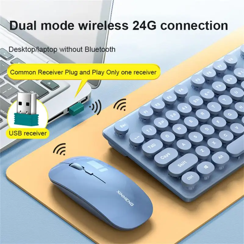 

Двухрежимная клавиатура и мышь, перезаряжаемая 2,4 ГГц механическая клавиатура для геймеров, эргономичная беспроводная клавиатура и мышь, н...