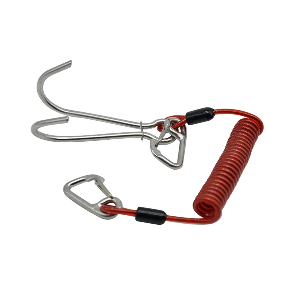 

Двойная головка, крючок для рафтинга, трос из нержавеющей стали, спиральный пружинный шнур, безопасный аксессуар для дайвинга-красный