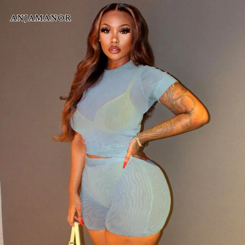 ANJAMANOR Sexy Casual Mesh Sheer Two Piece Sets Womens Outifits Clubwear Blue Black Crop Top and Shorts Matching Sets D85-BZ10
ANJAMANOR Sexy Casual Mesh Sheer Two Piece Sets Womens Outifits Clubwear Blue Black Crop Top and Shorts Matching Sets D85-BZ10