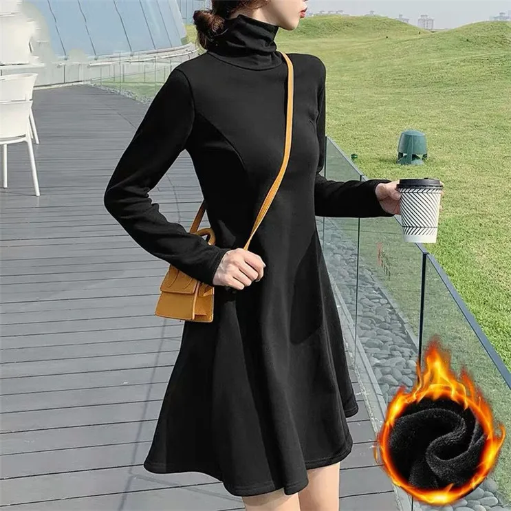Winter Turtleneck Long Sleeve Warm Dress Women Autumn Knitted Velvet Casual Slim Thickened Solid Dresses Simple Bottoms
Winter Turtleneck Long Sleeve Warm Dress Women Autumn Knitted Velvet Casual Slim Thickened Solid Dresses Simple Bottoms