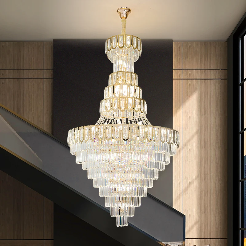 

Light luxury attic living room Chandelier Luxury atmospheric villa modern jump stairs rotating crystal LOFT chandelier