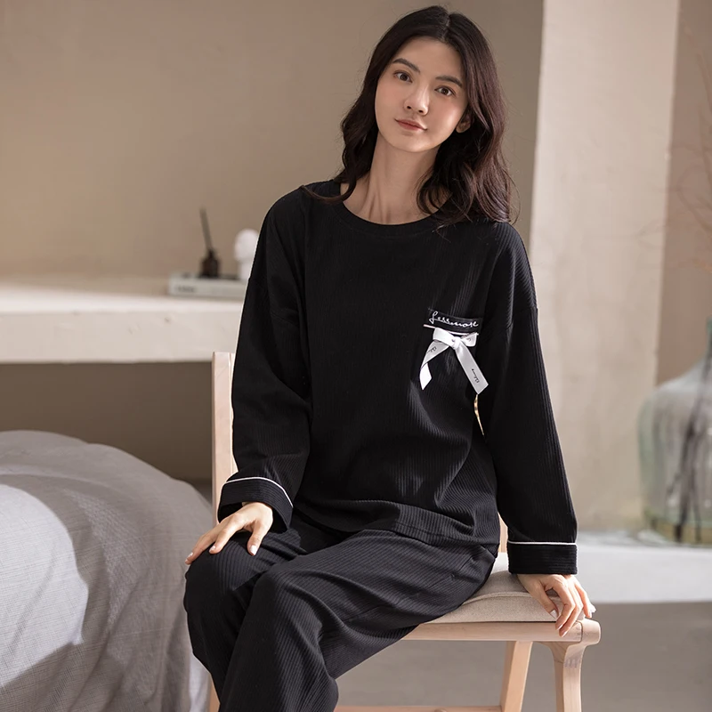 

Autumn 100%Cotton Women Pajamas Set Long Sleeve Round Neck Femme Sleepwear Nightwear Comfortable Soft Female Homewear Gift