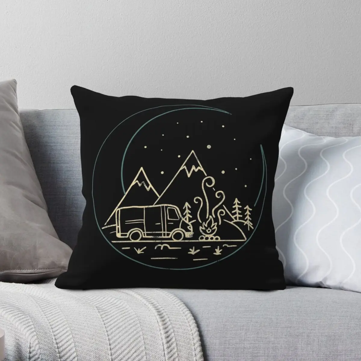 

Mountains Camper Van Square Pillowcase Polyester Linen Velvet Pattern Zip Decorative Sofa Seater Cushion Cover