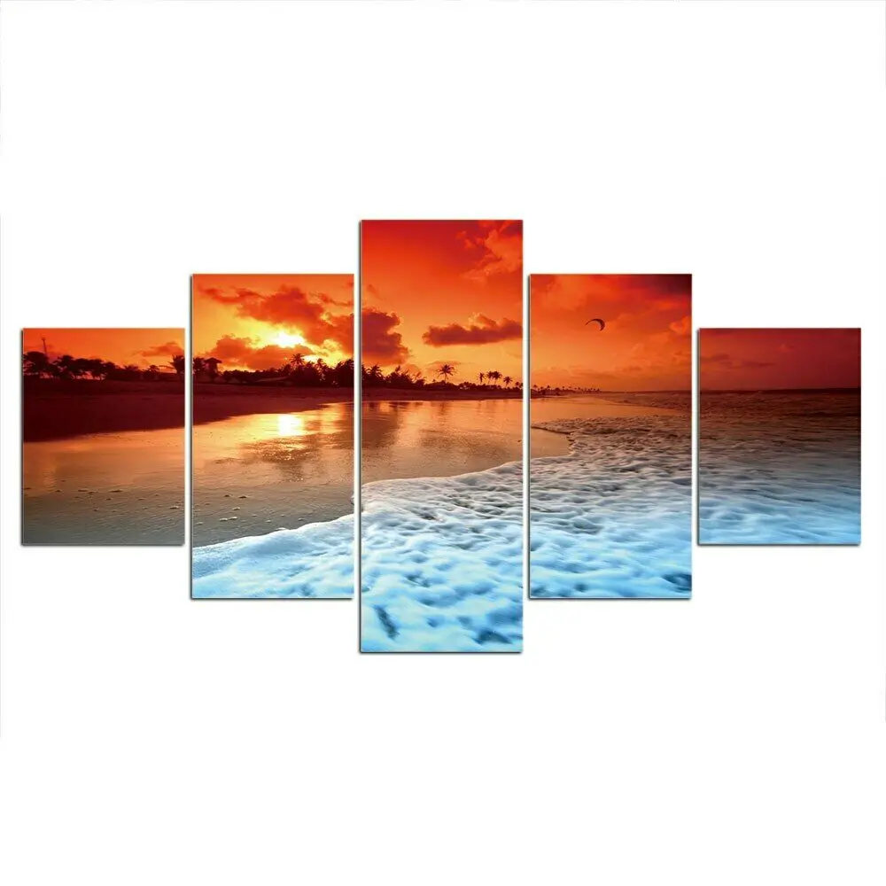 

5Pcs Beach Seaside Sunset Sea Decor Pictures Canvas Paintings Wall Home Decor No Framed Modern Abstract Art Poster HD Print