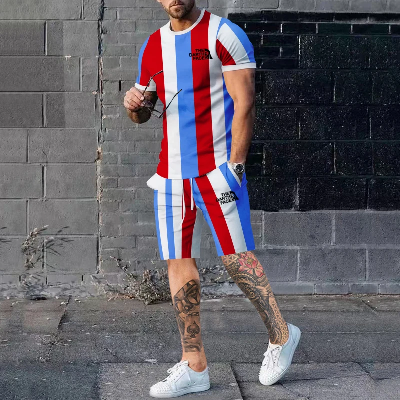 Summer Men's New Casual Sports Stripe Short-sleeved Suit Men's Round Neck Fashion T-shirt Casual Loose Short-sleeved Shorts Suit
Summer Men's New Casual Sports Stripe Short-sleeved Suit Men's Round Neck Fashion T-shirt Casual Loose Short-sleeved Shorts Suit