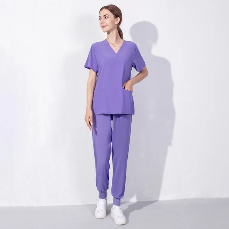 

Wholesale Spa Solid Color Threaded Trouser Tops Hospital Clinic Doctor Unisex Scrubs Set Nurse Medical Surgical Uniform Suit